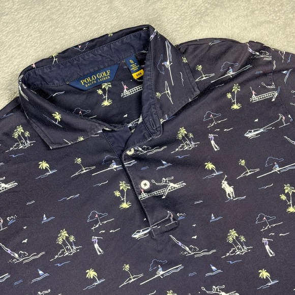 Polo Golf Ralph Lauren Navy Tropical Scene Print Polo Shirt Men's XL TG - Picture 1 of 12